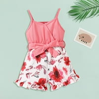 Kompleti ljetne odjeće za djevojčice, gornji dio s naramenicama s mašnom i tiskane kratke hlače