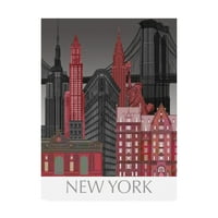 Zaštitni znak likovne umjetnosti 'New York Elevacije by Night Red' platno umjetnost Fab Funky