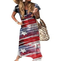 Ženska duga haljina u obliku slova u, sarafan s izrezom u obliku slova u, maksi haljine sa zastavom SAD-a, opuštene