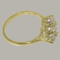 Ženski prsten od prirodnog opala i kultiviranog bisera Od 9K žutog zlata britanske proizvodnje-opcije veličine-veličina