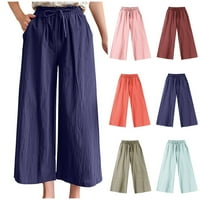 Široke hlače za žene, duge hlače visokog struka s džepom na vezanje, jednobojne hlače za žene, modne casual hlače