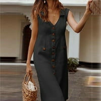 Ženski rukavi bez rukava s V-izrezom ljetni ležerni džepni gumbi haljina obična haljina