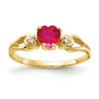 Primalno zlato karatno žuto zlato srce Ruby i Diamond Ring