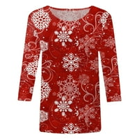 & Božićni ženski ležerni vrhovi s okruglim vratom s božićnim printom majica s okruglim vratom s tri četvrtine