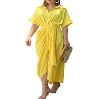 2. T / ženska jednobojna ljetna haljina na plaži s izrezom u obliku slova u i kratkim rukavima, seksi haljine,