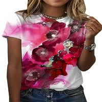 Ženske majice s cvjetnim printom u kontrastnoj boji s okruglim ovratnikom i kratkim rukavima