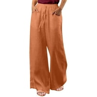 Ženske pamučne lanene hlače širokih nogavica s džepom ljetni lumen prozračne hlače s visokim elastičnim strukom