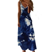Ljetne haljine za žene, Ženska ljetna ležerna haljina za plažu bez rukava s naramenicama s printom u plavoj boji
