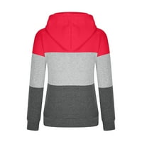Bicoasu ženska kapuljača s dugim rukavima u boji kaputa u boji patchwork labavi gornji kruti džemper zima, crvena,