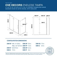 OVE Decors Tampa 42- in. W in. H pravokutni kutni tuš za tuširanje s okretnim okvirima bez tuša u nikla