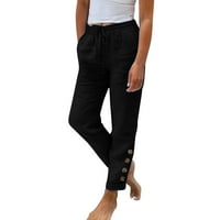 Ženske hlače žene visoke hlače s širokim nogama Elastične hlače udobne hlače s ravnim nogama s džepovima hlače