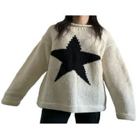 Ženski pleteni pulover džemperi od džempera od pletene zvijezde s printom džempera, preveliki Vintage džemper,