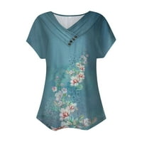 Ženska modna ležerna majica s izrezom i kratkim rukavima u obliku slova u, Nabrane elegantne bluze s printom na