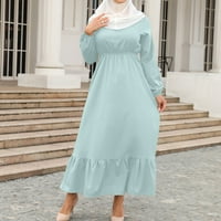 Okrugli vrat haljina dugih rukava za žene, ženske ljetne haljine za žene muslimanske patentne zatvarače solidne