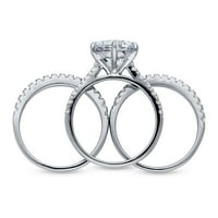 Set Zaručničkih prstenova od srebra od srebra presvučenog rodijem s okruglim kubičnim cirkonijem 4. Veličina 5
