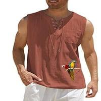 Paille muškarci majice prednje čipke up bluza bez rukava Ljetni vrhovi labavi fit sportski pulover cigla crvena