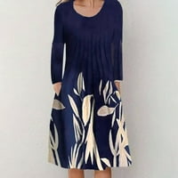 Ponude za ženske haljine s printom, jesensko-zimske Ležerne haljine s okruglim vratom s dugim rukavima koje se