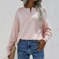 Aayomet kardigan džemperi za žene ženske lagane pulover džemper dugih rukava džemper za vrat, ružičasti s-xxl