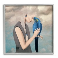 Stupell Industries sanjivi oblačni kosa žena živahna plava papiga uokvirena zidna umjetnost, 24, dizajn Paula