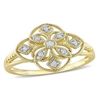 10-karatni Vintage prsten od djeteline od žutog zlata s dijamantnim naglaskom