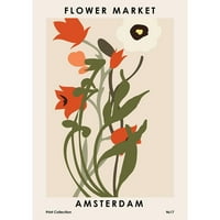 Uokvirena Crna suvremena muzejska umjetnička gravura pod nazivom Amsterdamska tržnica cvijeća