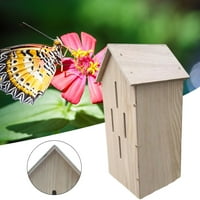 opis drvena kućica za leptire s prozračnim prugastim otvorima, veliki prostor, bez neravnina, lako se montira,