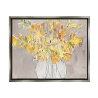_ Moderno cvijeće sa žutim laticama, cvjetni aranžman, slikanje vaza, sjajno sivo platno s plutajućim okvirom,