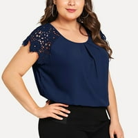 Modna ženska majica s okruglim vratom Plus Size s cvjetnom čipkom na ramenima, vrhovima bluza