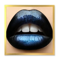 Dizajnerska umjetnost djevojačke usne s crnim i plavim ružem uokvireni moderni umjetnički tisak