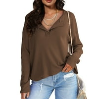 Ženski pulover s izrezom u obliku slova U i dugim rukavima na kopčanje majica obična ležerna široka bluza vrhovi