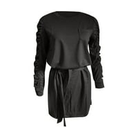 Žene jesenski čvrsti remen prozirni dugi rukav O-Neck Mini Derss Slim Fit Midi haljine jesenske haljine za žene