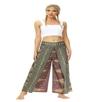 Ženske ljetne hlače visokog struka širokih nogavica Ležerne šarene hlače s prorezima joga hlače