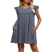 Luxplum Women Loose Mini haljina Summer Beach haljina ruffle kapica rukava za majice majice val točke plave xl