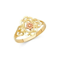 14K dva tona talijanski čvrsto zlato DC ovalni cvjetni latica za izrezivanje prstena