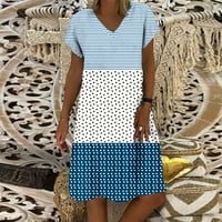 Binmer Women Ljetna haljina labava traka točka patchwork V-izrez bez rukava Sundress