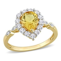 Ženski prsten u obliku kruške s citrinom, bijelim topazom i dijamantom, ukrašen 10K žutim zlatom, 10K prsten u