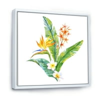 DesignArt 'Zeleni listovi s tropskim žutim cvjetovima I' tradicionalno uokvirena platna zidna umjetnička tiska