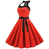 Novogodišnja haljina, moda linijska vintage haljina Halter Bowknot Prom Swing kratki rukavi polka točkica za tiskanje