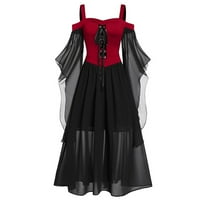 Synoidove ženske haljine- WOMNE plus veličine solidne patchwork hladno rame leptir rukav čipka u Up Halloween