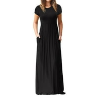 Ženska elegantna Maksi špageti haljina s okruglim vratom s gradijentnim printom, kratkih rukava i džepova, Crna