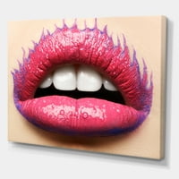 DesignArt 'Lijepe žene usne s ružičastim ružem' Moderni platno zidne umjetničke ispis