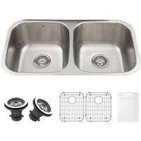Kuhinjski sudoper s dvostrukom zdjelom od nehrđajućeg čelika 18 od nehrđajućeg čelika, rešetke i sito za kuhanje