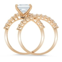 2. Dijamantni rez u obliku dijamanta s prirodnim švicarskim plavim topazom u žutom zlatu 14k vjenčanica set od