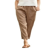 Ženske lanene hlače srednjeg struka Ravne hlače povremene lanene hlače dame džepni dnevni boravak hlače harem