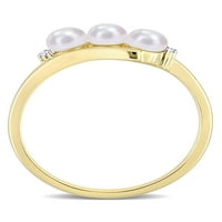 Slatkovodna kultivirana biser i dijamantski naglasak 10k modni prsten od žutog zlata