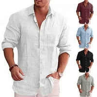 Muška pamučna lanena košulja dugih rukava jednobojni široki gornji dijelovi na kopčanje majica bluza