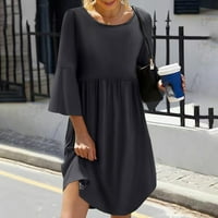 Ljetne haljine za žene s okruglim vratom, modna jednobojna Mini haljina s rukavima A kroja, Crna, e-mail