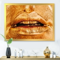 DesignArt 'Izbliza ženskih usana s svijetlom zlatnom šminkom' Moderni uokvireni umjetnički tisak