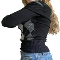 Peyakidsaa ženski vintage preppy argyle kabed Slim fit džemper džemper off-ramena jesenski džemper dugih rukava