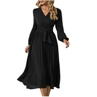 Ženske lepršave haljine s dugim rukavima u prodaji Ženska ljetna uklopljena haljina A kroja s izrezom u obliku